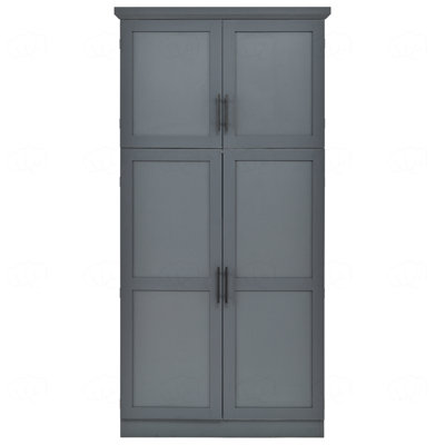 Tall Storage Cabinet with 4 Doors, 2 Door Shelves, 8 Pull-out Trays and Adjustable Shelf