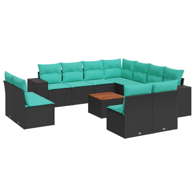 Ensemble de canapé de patio 12 pièces avec coussins en rotin de polyester, Bleu clair, Noir