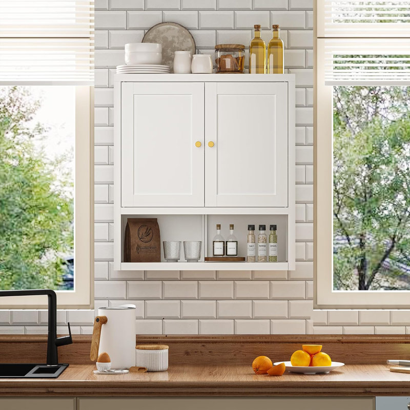 Bathroom Wall Cabinet, Metal 2-shelf Wall Mounted Cabinets 21.5" X 7.8" X 23.6" White Small Medicine Cabinet With 2 Doors For Kitchen, Mudroom Laundry Room