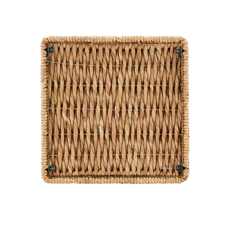 Natural Water Hyacinth and Glass Square Accent Table