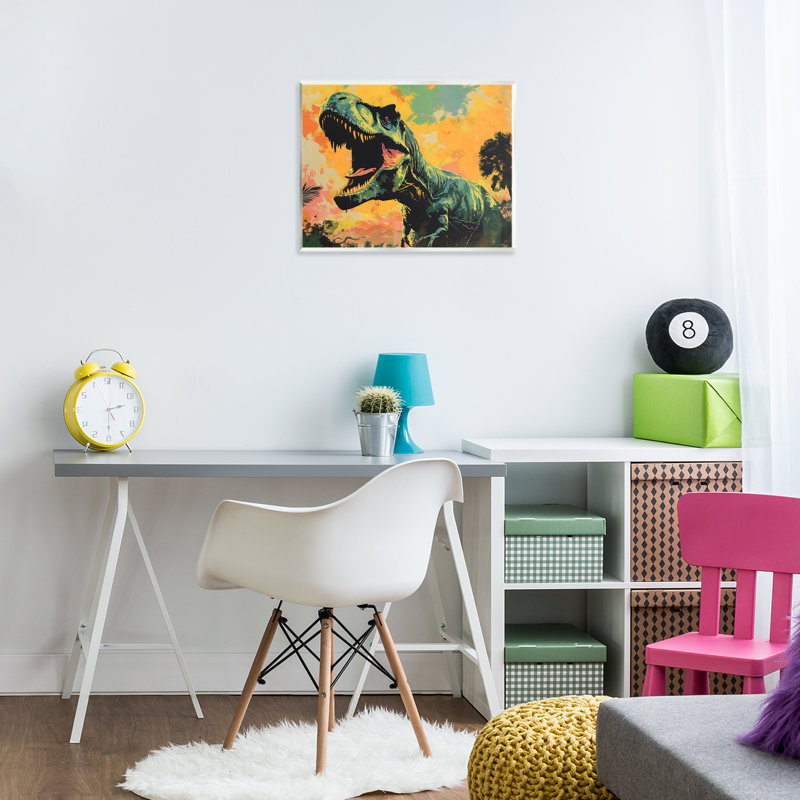 Roaring Dinosaur At Sunset Wall Plaque, design by Creative Studio