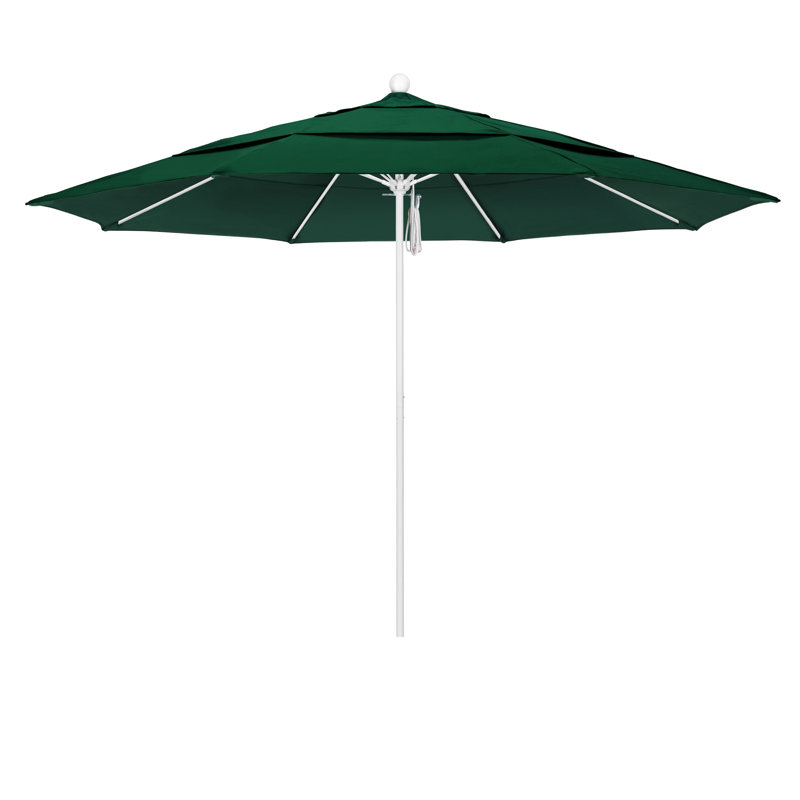 Parasol de marché 11 pi Silva, Blanc mat, Toile Sunbrella® vert forêt