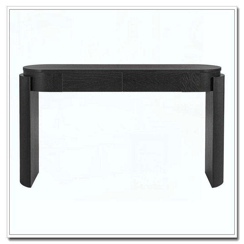Table d'entrée avec finition grain de bois naturel, console avec conception cannelée, plateau ovale et 2 tiroirs pour l'entrée et le salon