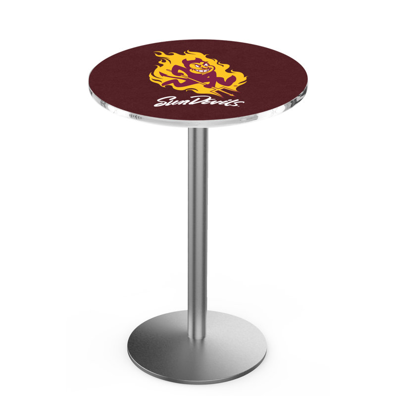 Round Metal Base Dining Table, Stainless Steel, Arizona State University