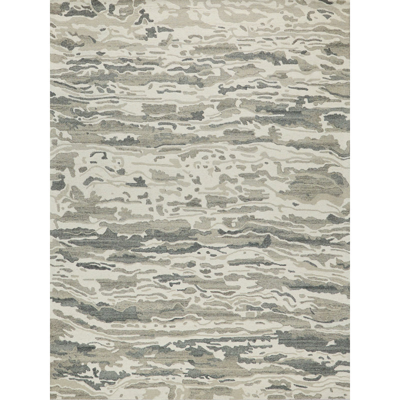 Cortero Hand Tufted Wool Abstract Area Rug, Rectangle 9' x 12', Gray/Ivory