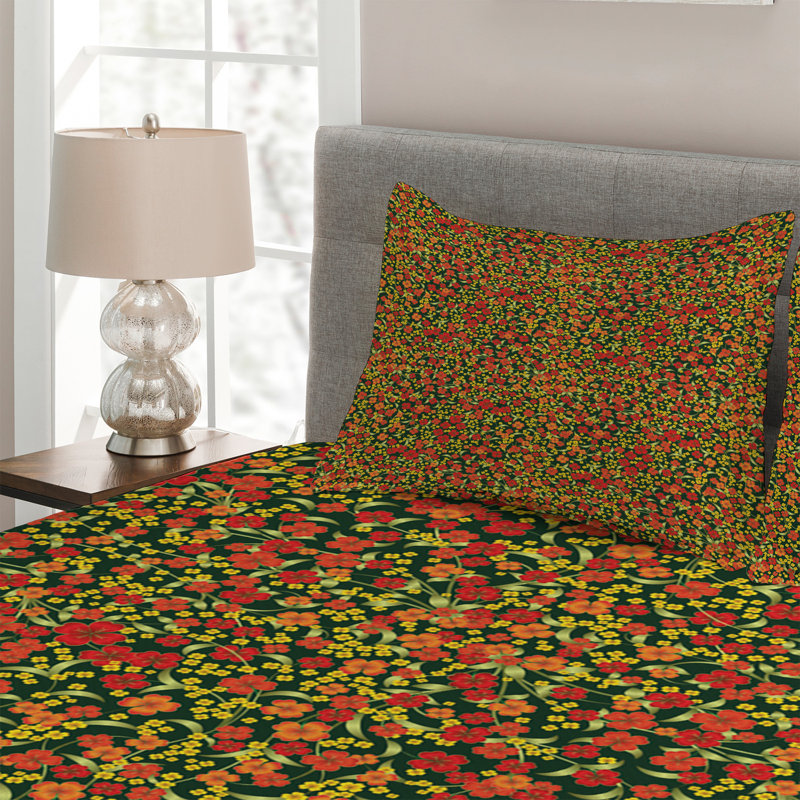 Polyester Floral Coverlet, King Bedspread + 2 Shams