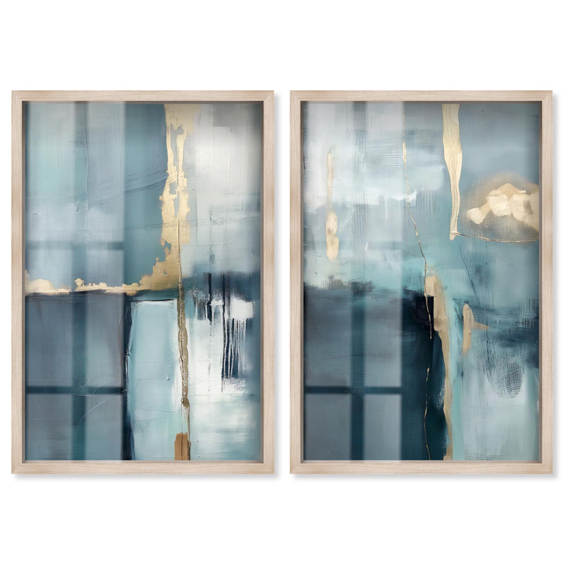 Ensemble de 2 panneaux dorés de luxe bleu , H 31 po x l 21 po, Crème, crème