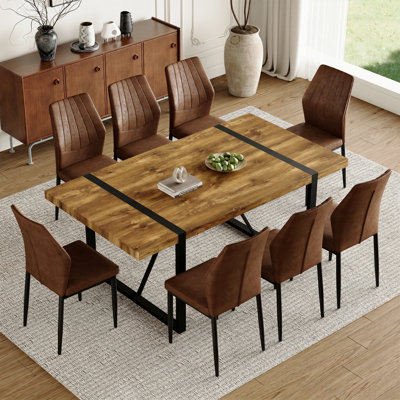Ensemble de table à manger 71 po en bois, ensemble de salle à manger 9 pièces