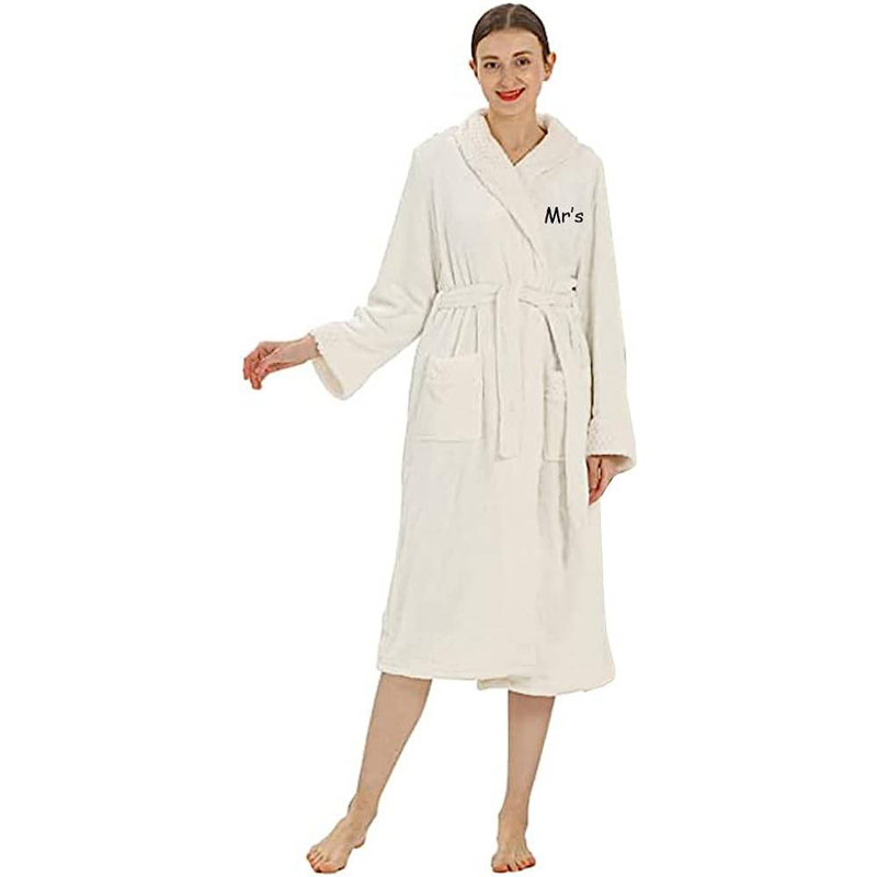 Peignoir unisexe mi-mollet avec poches, Oui, Crème-Mr's, TG