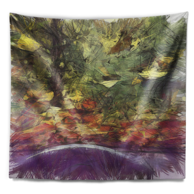 Abstrait, automne, aquarelle, dessin, paysage, tapisserie, H 32 po x l 39 po