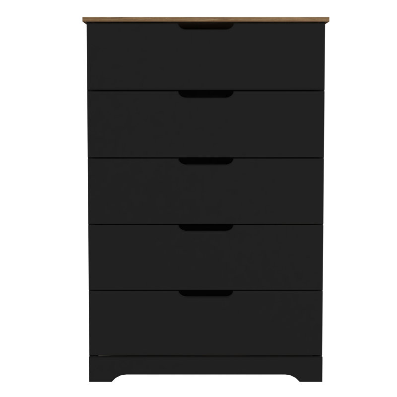Commode 5 tiroirs l 31,5 po Aroob, Noir / chêne noueux