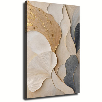 Ginkgo Leaf Gold Foil Abstract Canvas Print Gallery Wrapped Wall Art