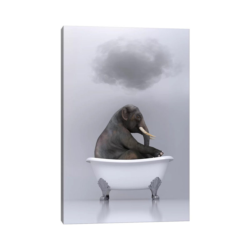 «Elephant Relaxing in the Bath 2» par Mike Kyiv - reproduction d'art, H 18 po x l 12 po x 1,5 po, Toile tendue, Pas de tapis