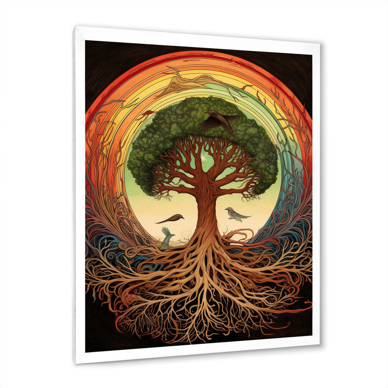 Arbre de vie, illustration rétro sur toile, H 40 po x l 30 po x P 1,5 po, Cadre simple blanc