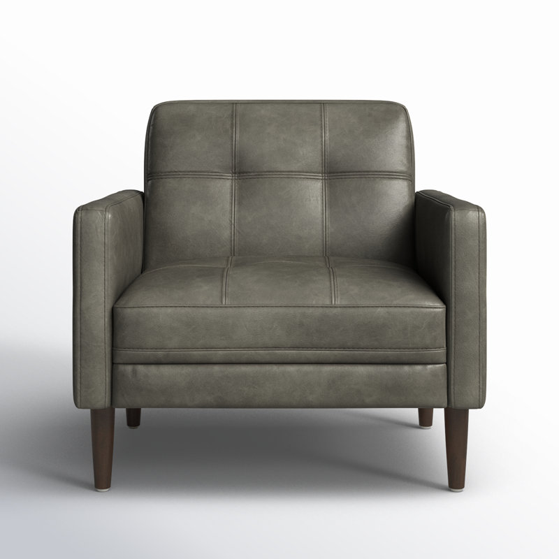 Bharati Faux Leather Armchair, Grey Pebbled Faux Leather