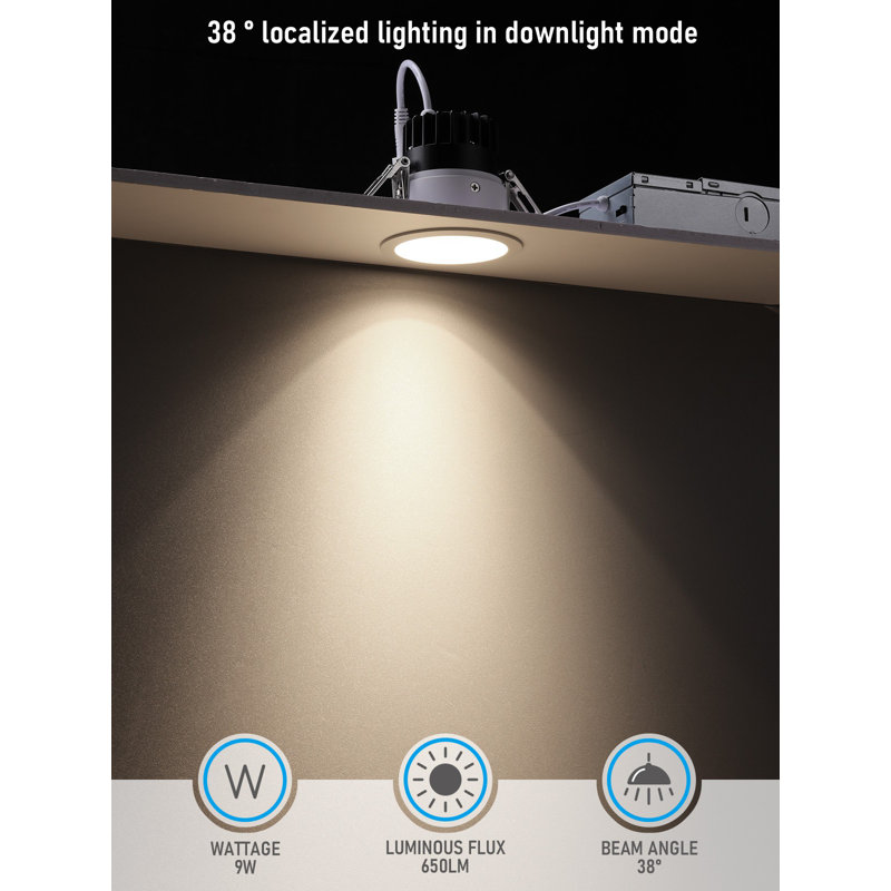 5CCT 2" LED Recessed Light with Night Light, Anti-Glare, Dimmable