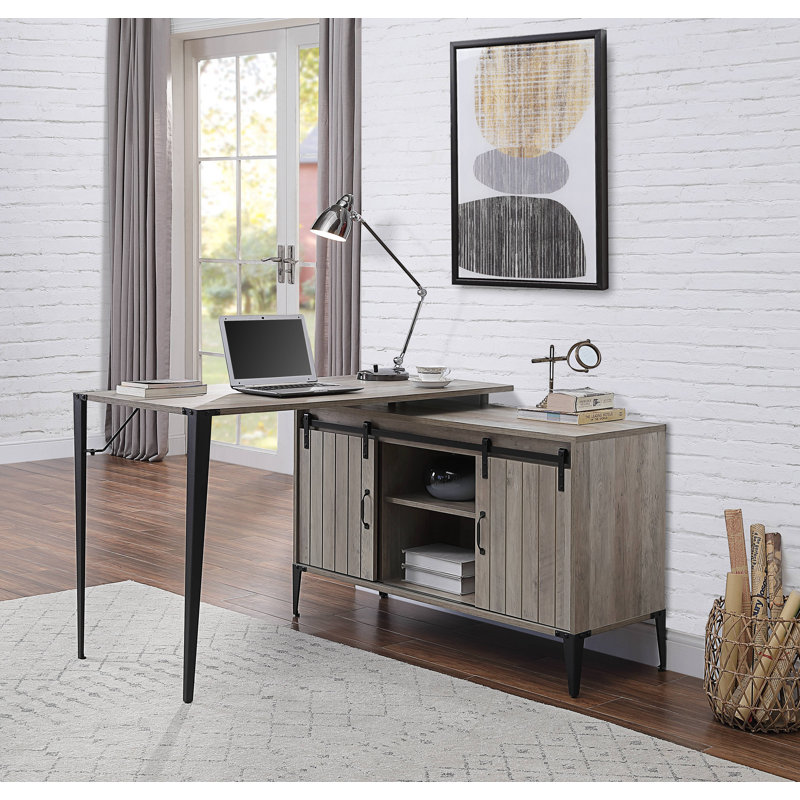 Zakwani 48" Gray Oak & Black Finish Writing Desk, Gray/Black