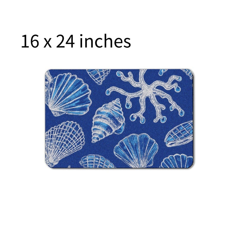 Tapis de bain Blue Shells and Coral, 16 x 24 po, Bleu marine / abstrait