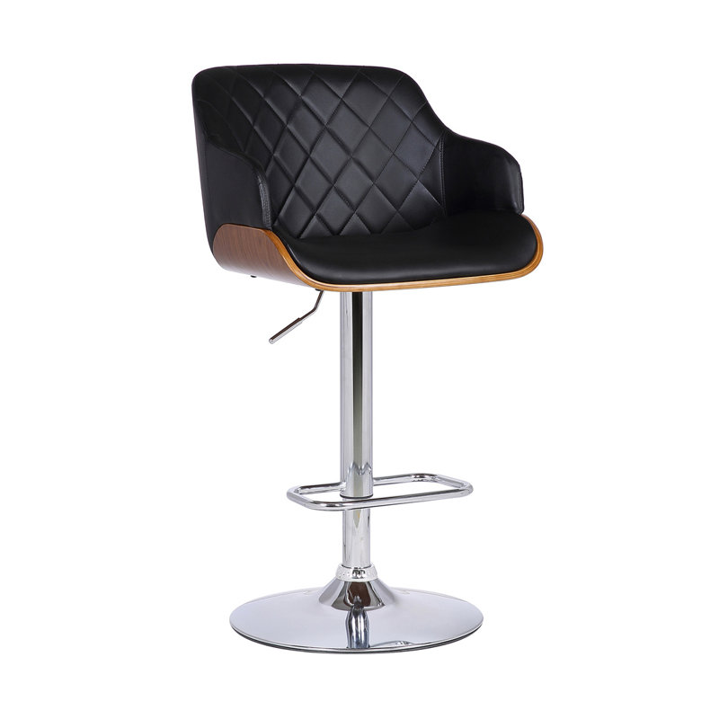 TOBY RÉGLABLE HAUTEUR - Similicuir noir et bois de noyer avec base chromée, Black