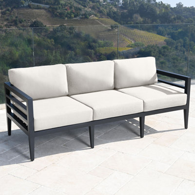 Belamar Outdoor Sofa, Sunbrella Spectrum Eggshell & Black Aluminum