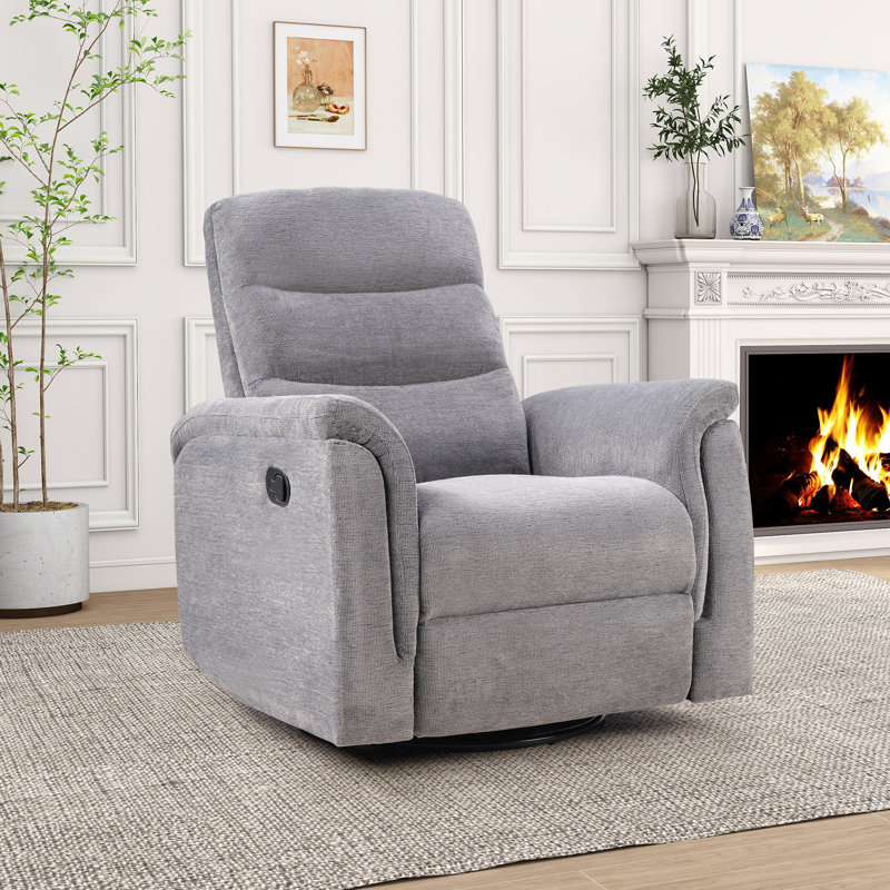 34.6'' Wide Modern and Overstuffed Soft Swivel and Rocker Manual Recliner Chair, Gray