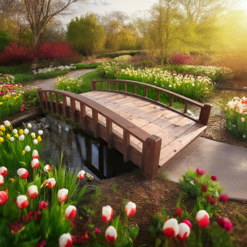 Pont de jardin artisanal en bois japonais, H 17 po x l 72 po x P 35,5 po