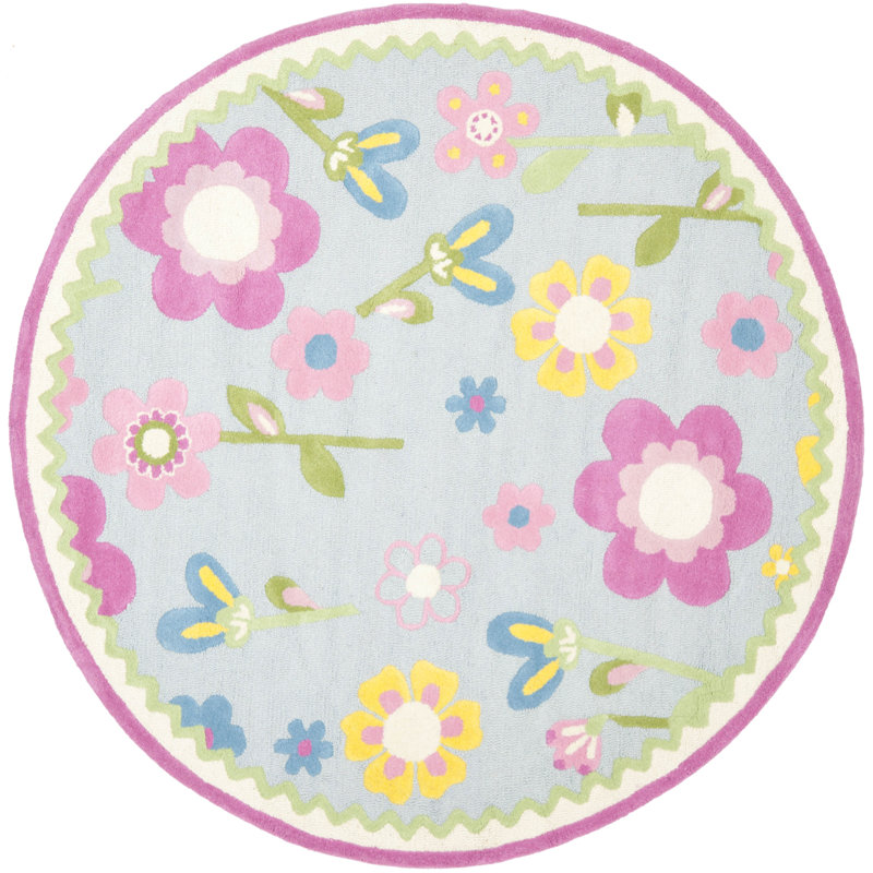 Tapis bleu en laine / coton touffeté à la main Claro, Rond 6 pi