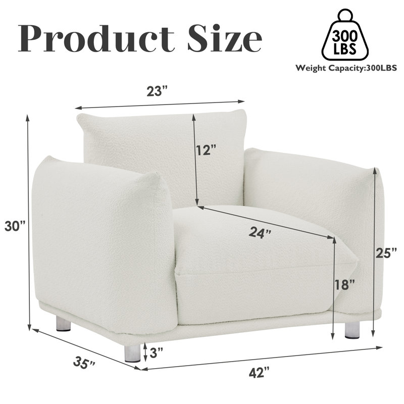 Fauteuil d'appoint rembourré Tranay, Laine d'agneau blanche