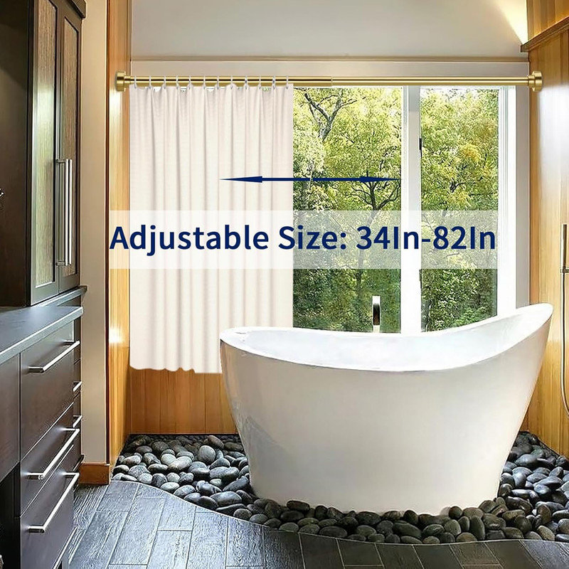 Adjustable Brushed Gold Stainless Steel Tension Shower Rod 34-82 Inches