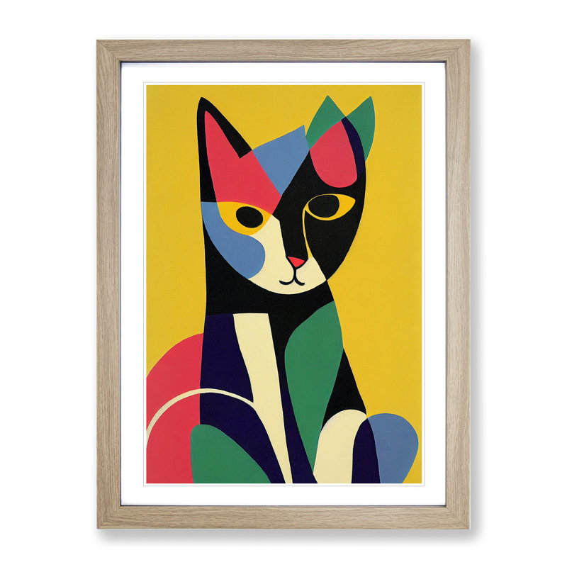 Cat In Abstract No.2 Framed Print, 34cm H x 25cm W x 2cm D, Oak Framed