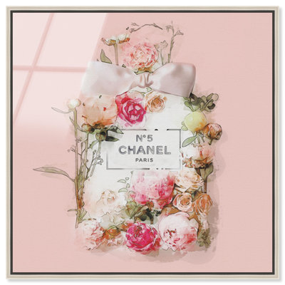 Blooming Pink Perfume Framed High-Gloss Acrylic Glass Wall Art Floral Glam Art by Art Remedy, Silver Frame, 12 x 12