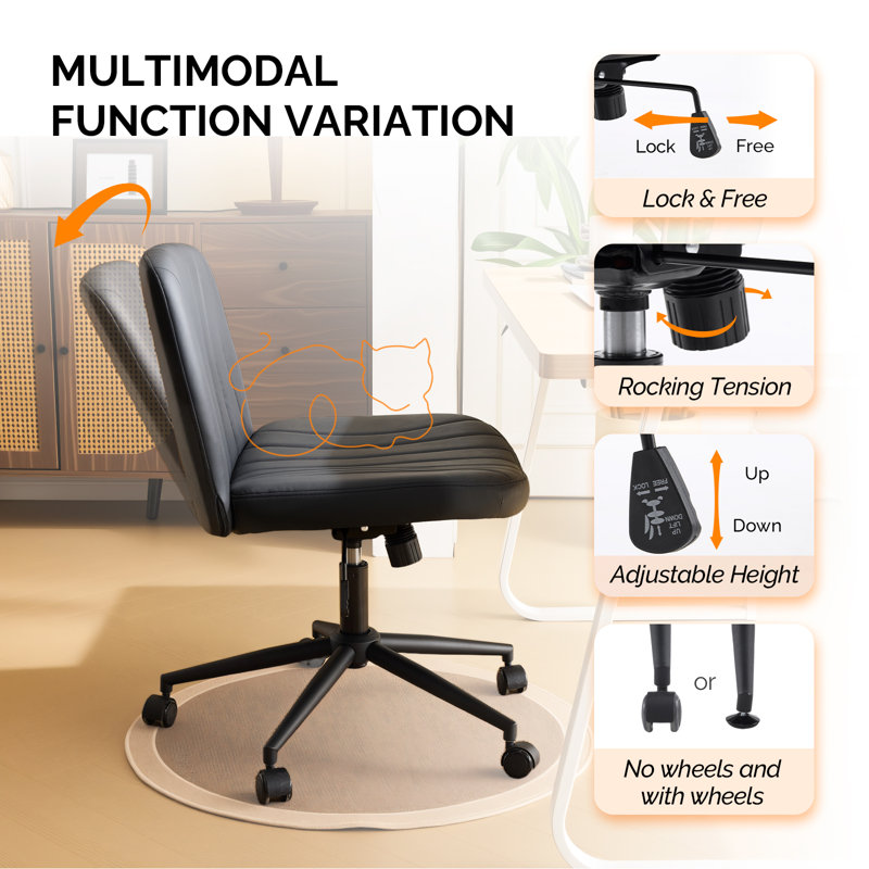 25"W Cat's Claw Leather Adjustable Height Swivel Office Chair, Black