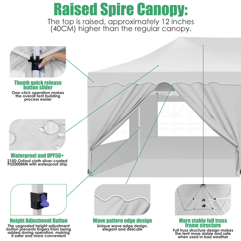 20' x 10' Waterproof Pop Up Canopy with Sidewalls, White