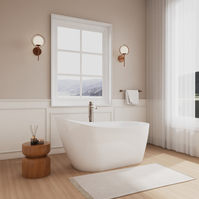 Baignoire de trempage blanche de 59 po avec bordure blanche brillante Davia, Blanc avec garniture blanche brillante