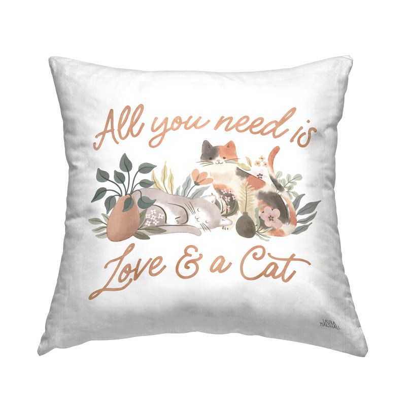 Coussin décoratif imprimé Love & A Cat par Laura Marshall