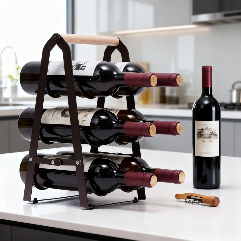 6 Bottle Wine Rack Countertop Storage Shelf, 3-Tier Metal Bottle Holder Stand For Kitchen Cabinet, Bar Tabletop, Pantry And Wine Cellar Organization