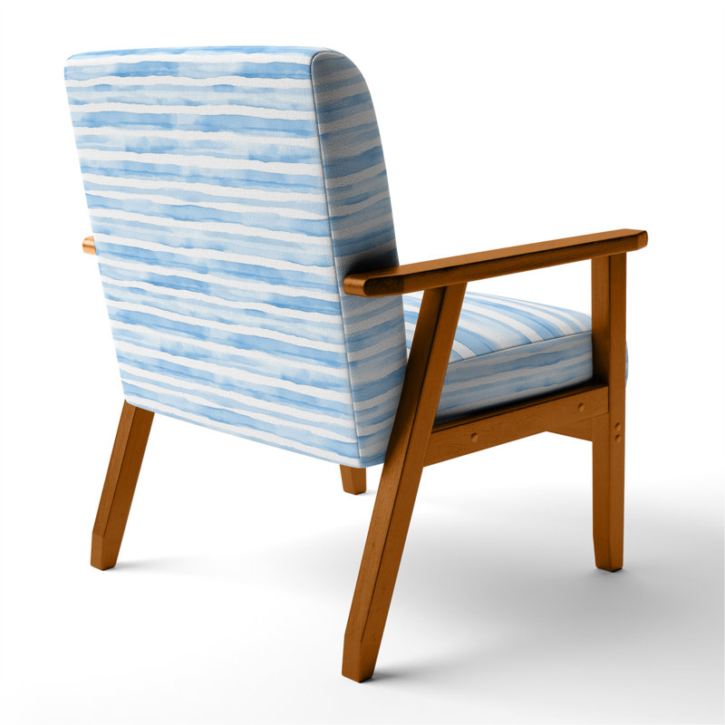 Chaise rembourrée rayée - bleu et blanc, Accoudoirs carrés bruns