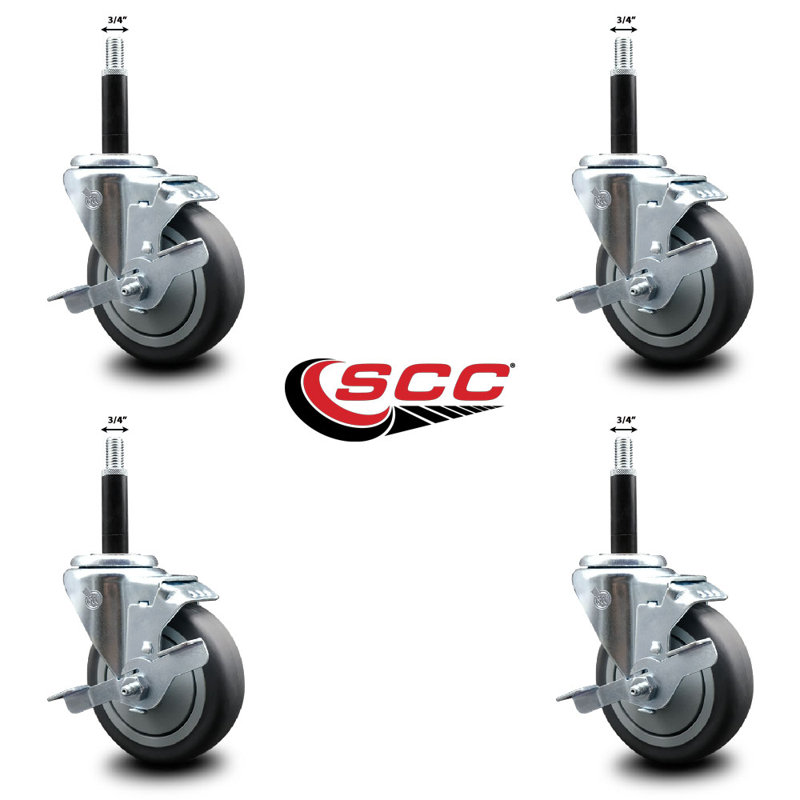 Thermoplastic Rubber Swivel Expanding Stem Caster Set with Brake SCC TLB 4" x 3/4"