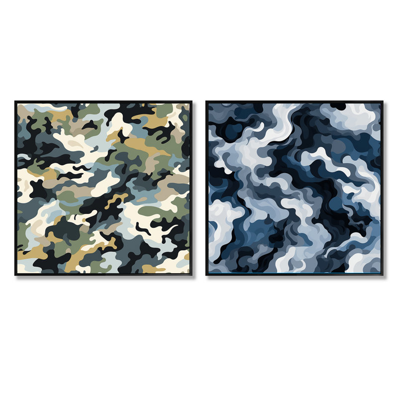 Courtnei - Ensemble de 2 collages carrés abstraits, Cadre flottant noir, H 16 po x l 33 po