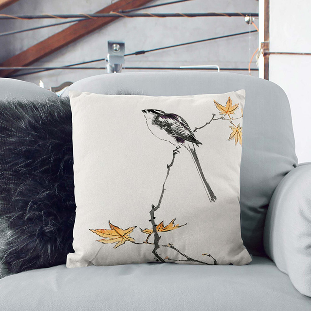 Long-Tailed Tit and Maple Tree by Numata Kashu Cushion with Filling