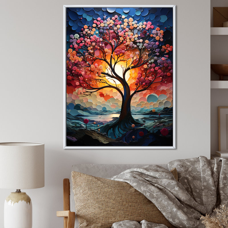 Baobab africain aux couleurs de l'arc-en-ciel - Art mural sur toile, arbre baobab, Cadre flottant blanc, H 20 po x l 12 po