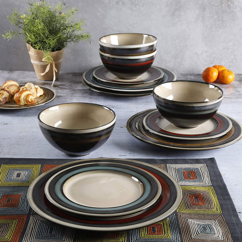 Everston Brown and Cream Ceramic 12-Piece Dinnerware Set