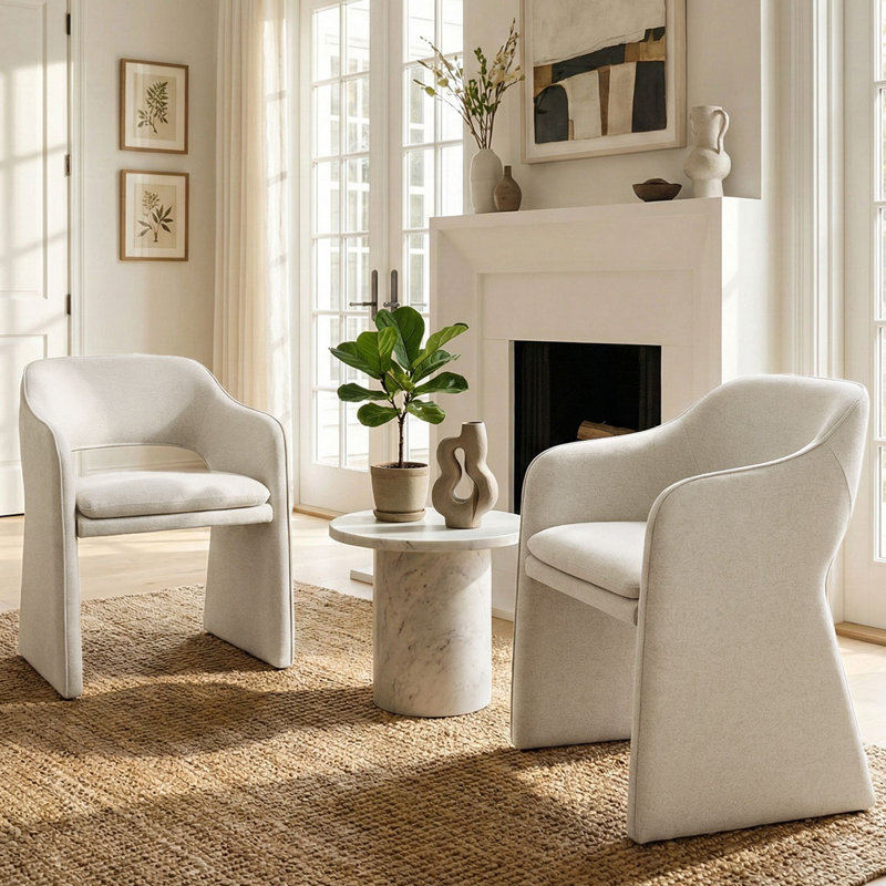 Upholstered Waterproof Fabric Accent Armchair, Beige
