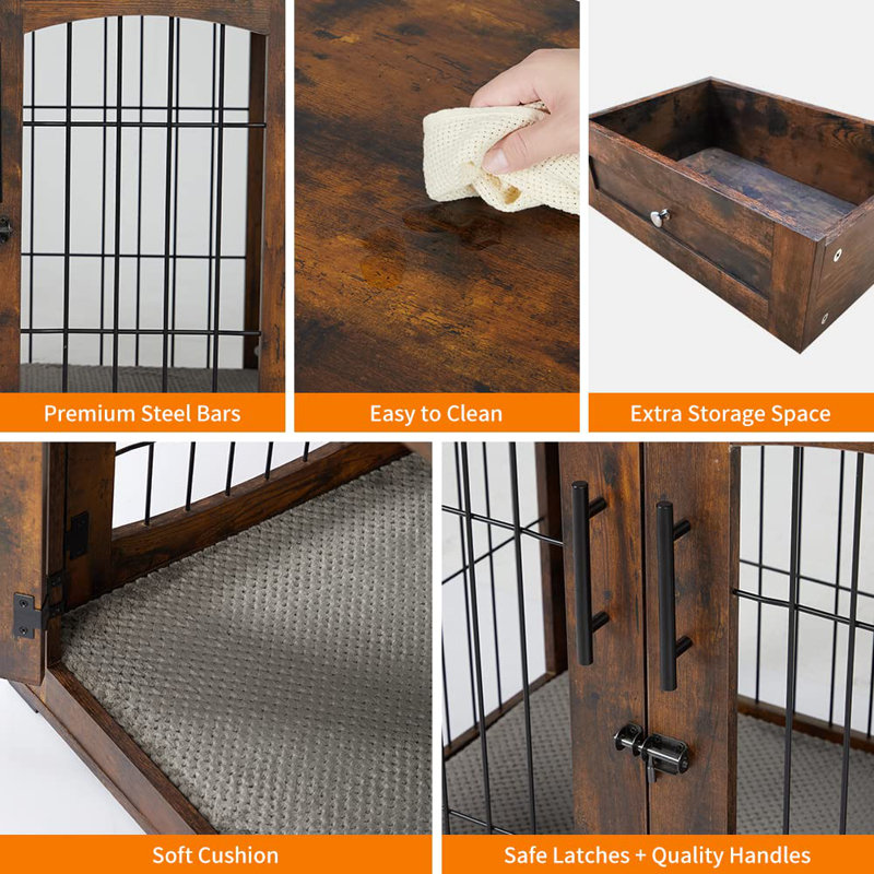 Brown Wooden Dog Crate Table with Drawers