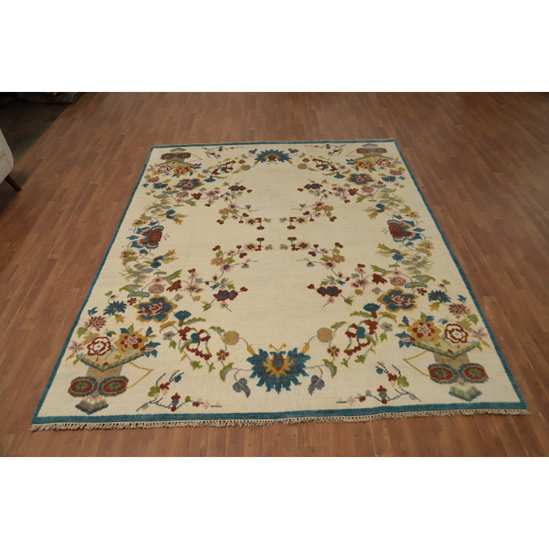 Tapis oriental art déco floral fait à la main 8 x 10