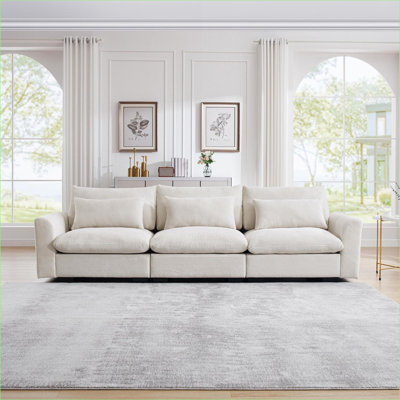 Canapés-lits, canapé 3 places à assise profonde et confortable pour salon, chambre à coucher, avec 3 coussins décoratifs | Beige | Velours côtelé