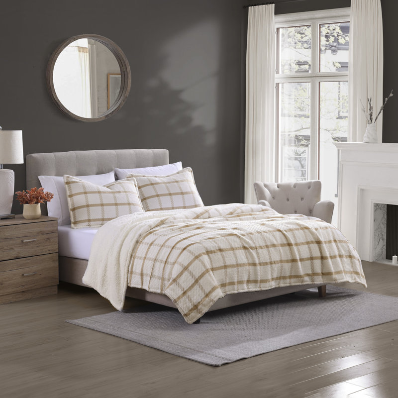 Twin Taupe Reversible Sherpa Blanket and Sham Set