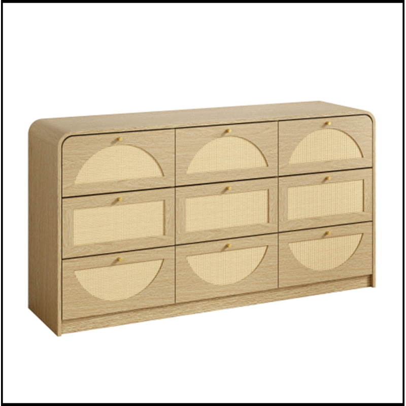 Commode d'appoint en bois avec 9 tiroirs, Naturel