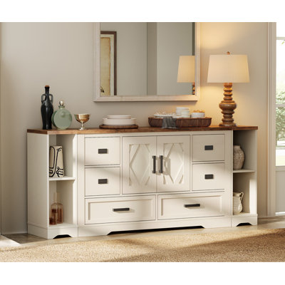 Commode combinée 6 tiroirs avec portes de grange Laziza 