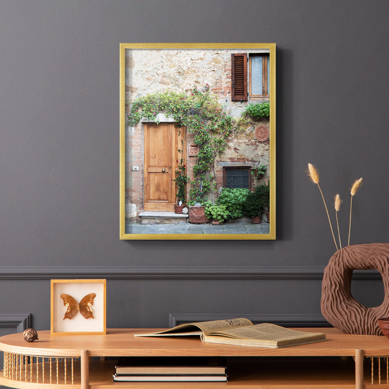 Reproduction encadrée d'entrée en bois massif Pienza, Or, H 14 po x l 11 po